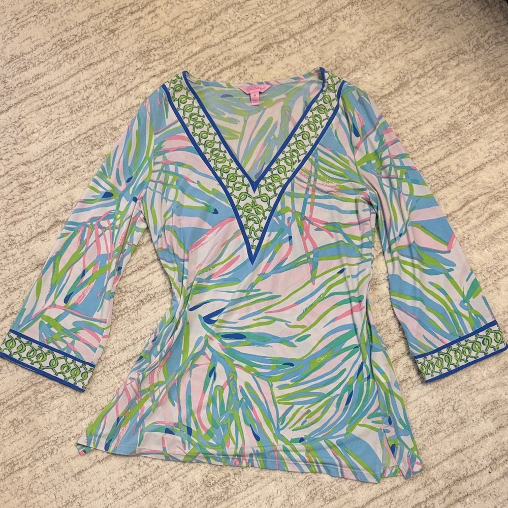 Lilly Pulitzer Blue and Green Long Sleeve Top